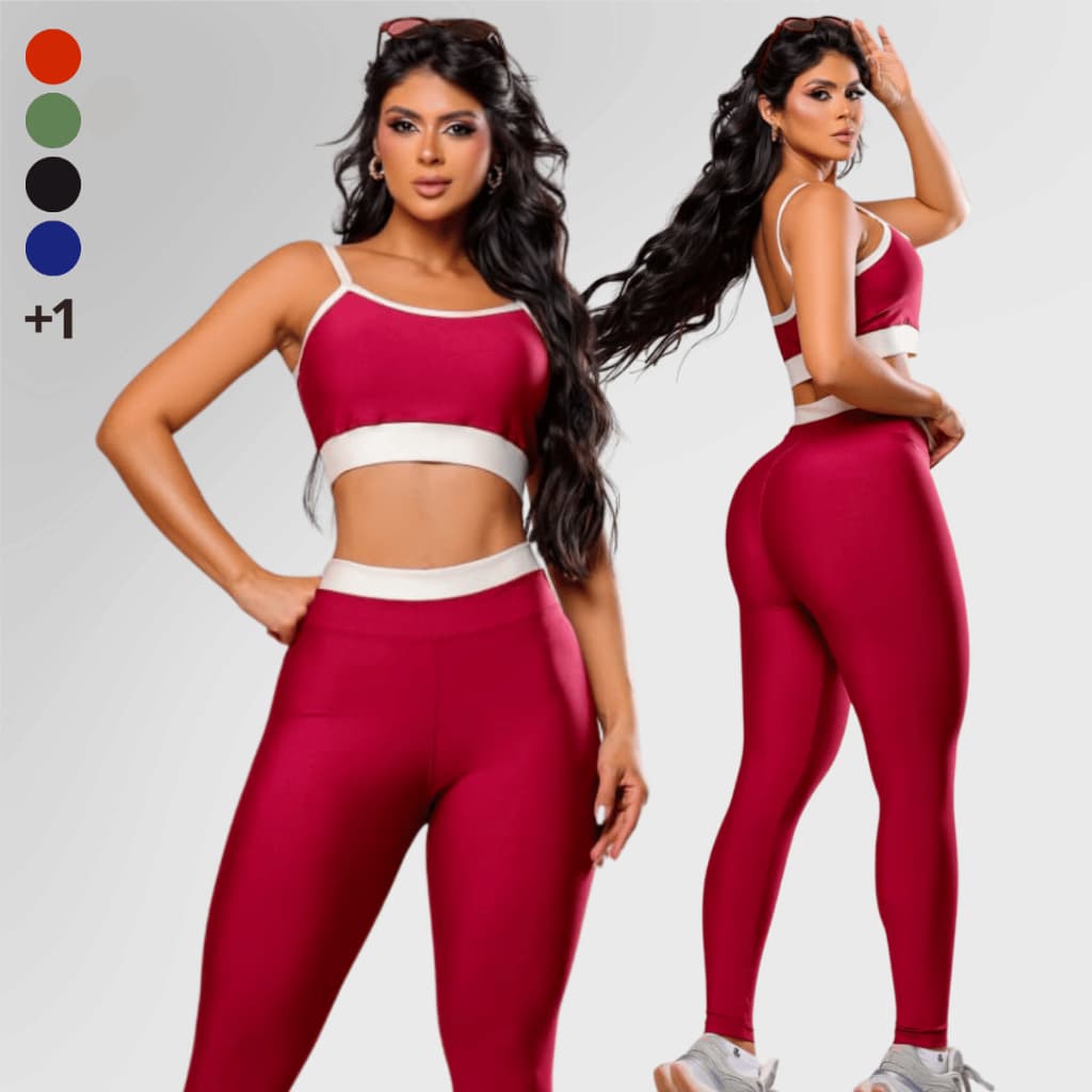 Roupa de Academia Feminina Conjunto Bicolor Fitness Feminino Cintura Alta Zero Transparência