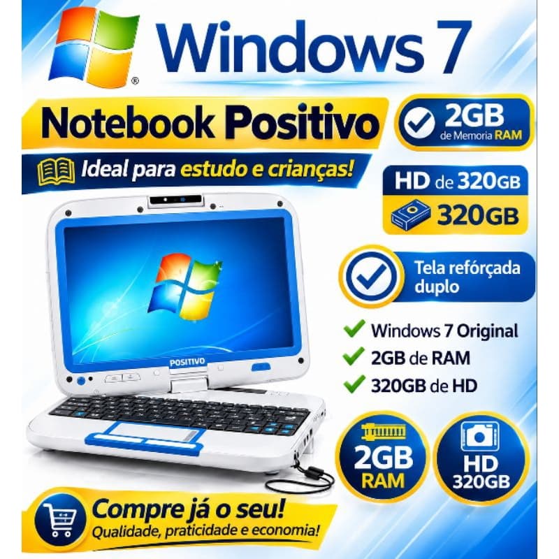 Notebook Positivo 2 Em 1 modo Tablet 2gb Ram HD 320gb Tela 10.1 Windows e Office Estudar Trabalho Pesquisa