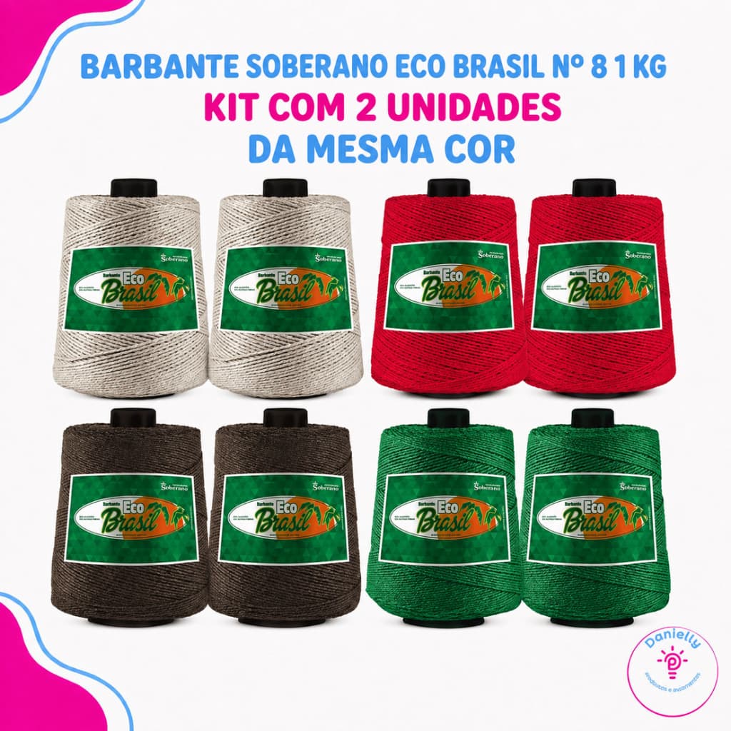 Kit com 2 Barbantes Soberano Eco Brasil Nº 8 1kg Mesma Cor para Crochê e Tapetes