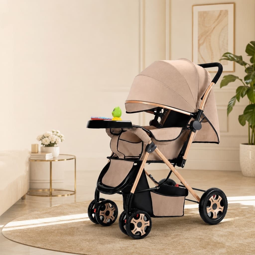 Carrinho de Bebê Premium Dobrável 0 a 36 Meses Até 30 kg, Reclinável, com Bandeja e Cinto de 5 Pontos