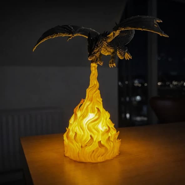 luminária dragão • luminária dragão em chamas • luminária gamer • luminária LED • dragão decorativo decoração gamer