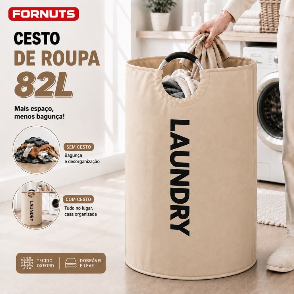 FORNUTS Cesto Roupa Suja 82L Grande Dobrável Oxford Organizador Lavanderia Multiuso com Alça Reforçada Banheiro Quarto