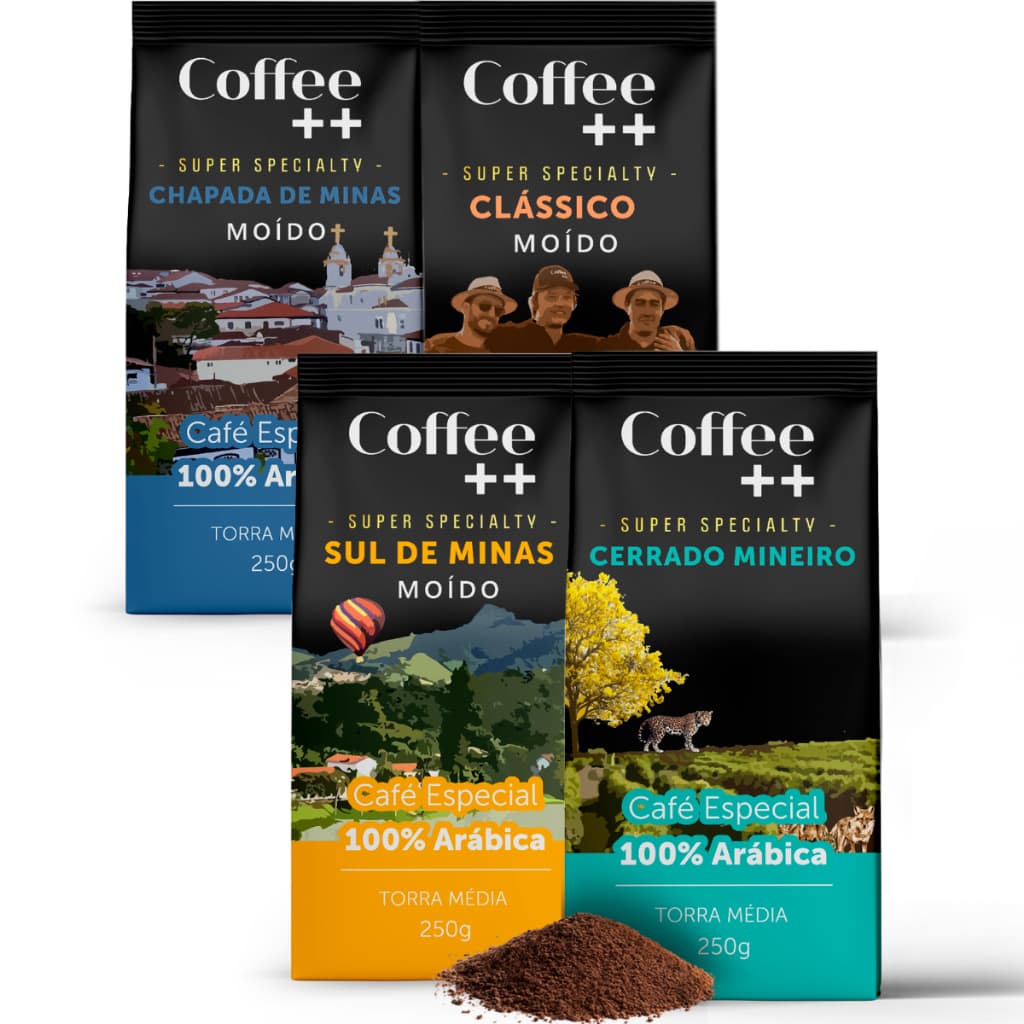 Kit 4 Pacotes Café Especial Em Grãos Coffee Mais Chapada de Minas, Clássico, Sul de Minas e Cerrado Mineiro