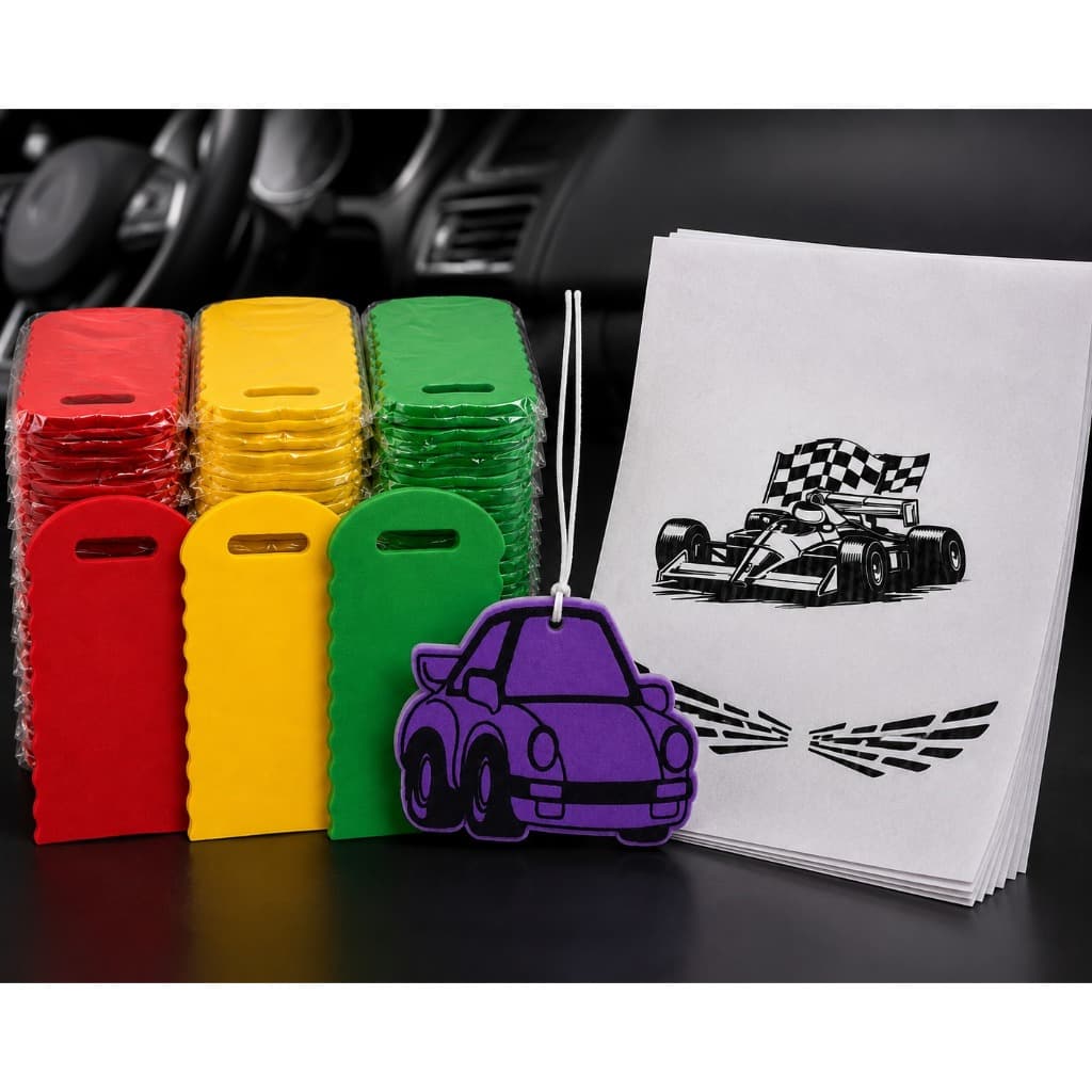 Kit 100 Sacolinhas Lisas + 100 Sachês Perfumados + 200 Tapetes de Papel Automotivo