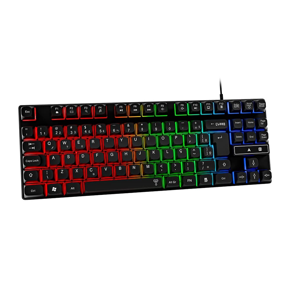 Teclado Gamer Clanm Rift 80% ABNT2 88 Teclas Membrana LED Rainbow USB Compacto Preto para PC Notebook