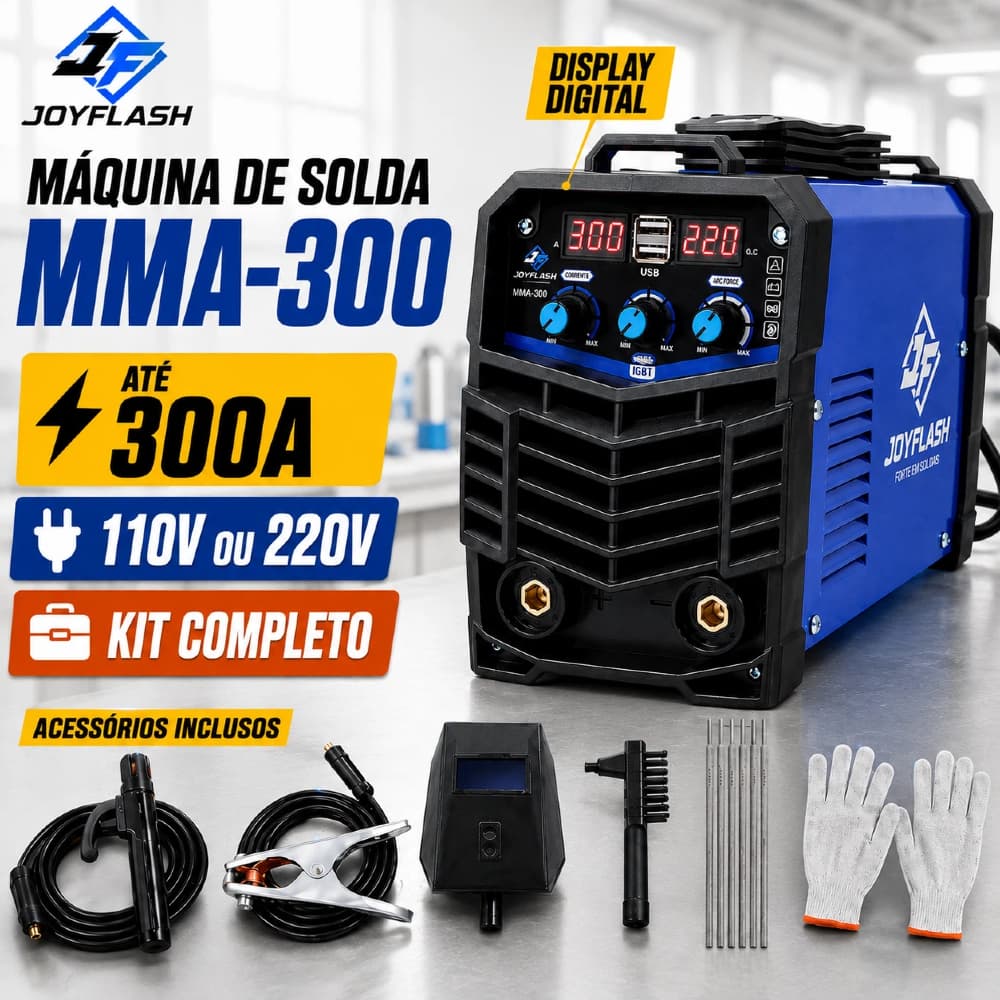 Máquina de Solda MMA 300A IGBT 110V/220V - Inversora Portátil com Display Digital Kit Completo