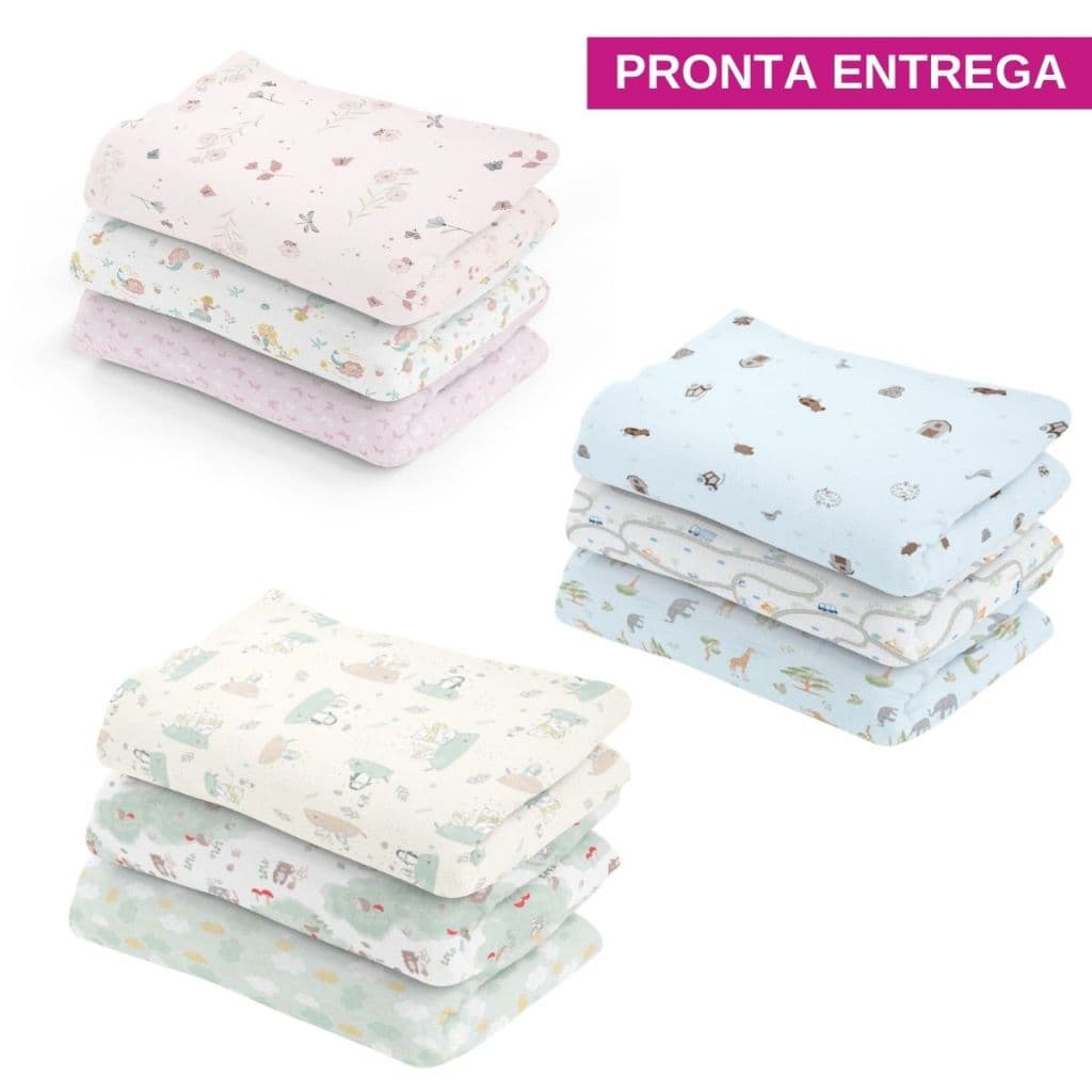 Manta Cueiro Grande Bebe 3 Unidades 1,0m x 80cm Flanelado Papi Menino Menina 100% algodão