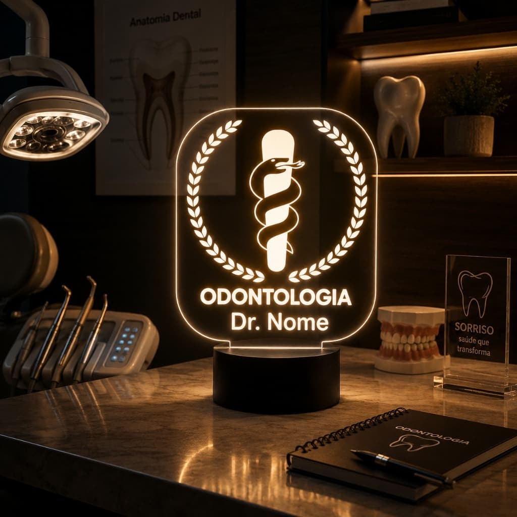 Luminária Led 3d | Odontologia Dentista | Abajur Presente Criativo Decoração Multicores