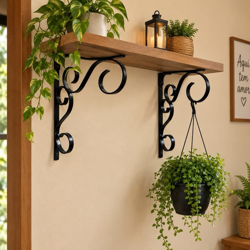 02 un Mão Francesa Decorativa 30x30cm Suporte Prateleira Cantoneira Parede Até 10kg Cada
