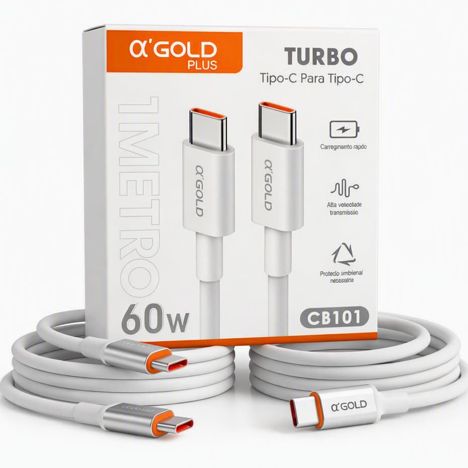 Cabo CB101 Tipo-C para Tipo-C Turbo 60W Agold 1 Metro – Carregamento Rápido
