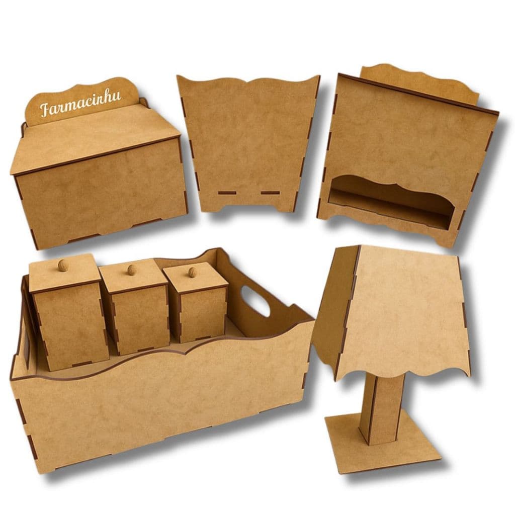 1 Kit Higiene Bebe Liso 8 Peças  Mdf Cru Desmontado presente pra Enxoval do bebê presente decoração SF