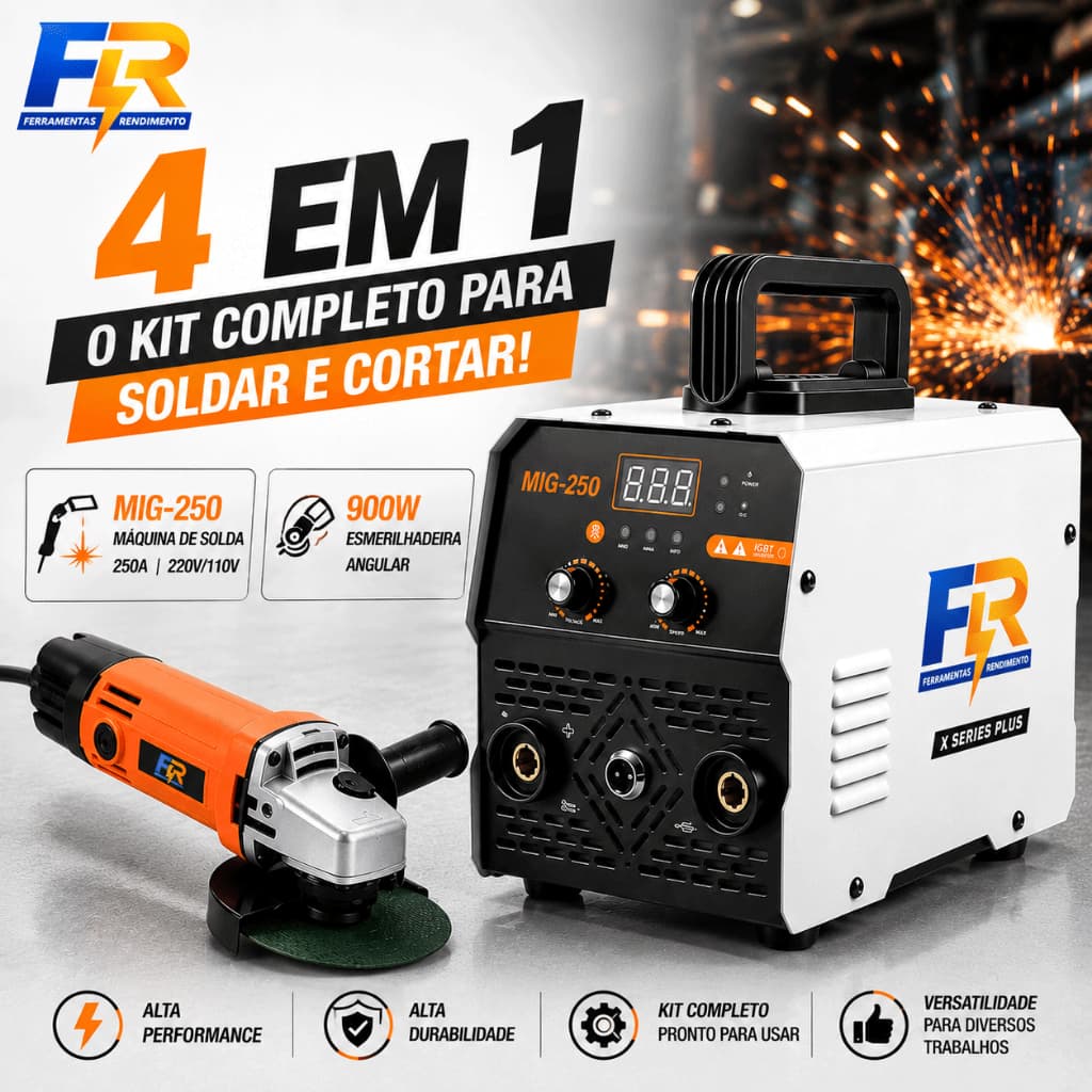 Esmerilhadeira Lixadeira Angular + Máquina De Solda Mig Sem Gás MIG250Máquina de Solda Inversora de solda 220v  4 EM 1