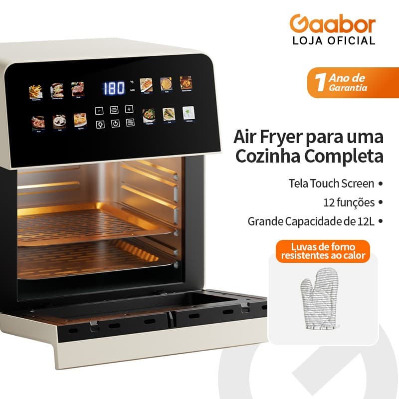 Gaabor Forno Elétrico Air Fryer 12L Digital Touch Sem Óleo Branco 127V/220V Bivolt