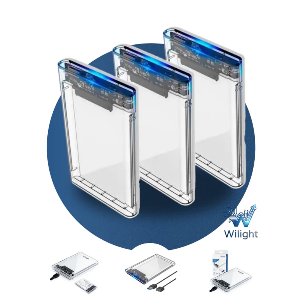 Kit 3 Cases Para HD Externo 2.5 USB 3.0 Win Castle Com LED Para HDD/SSD