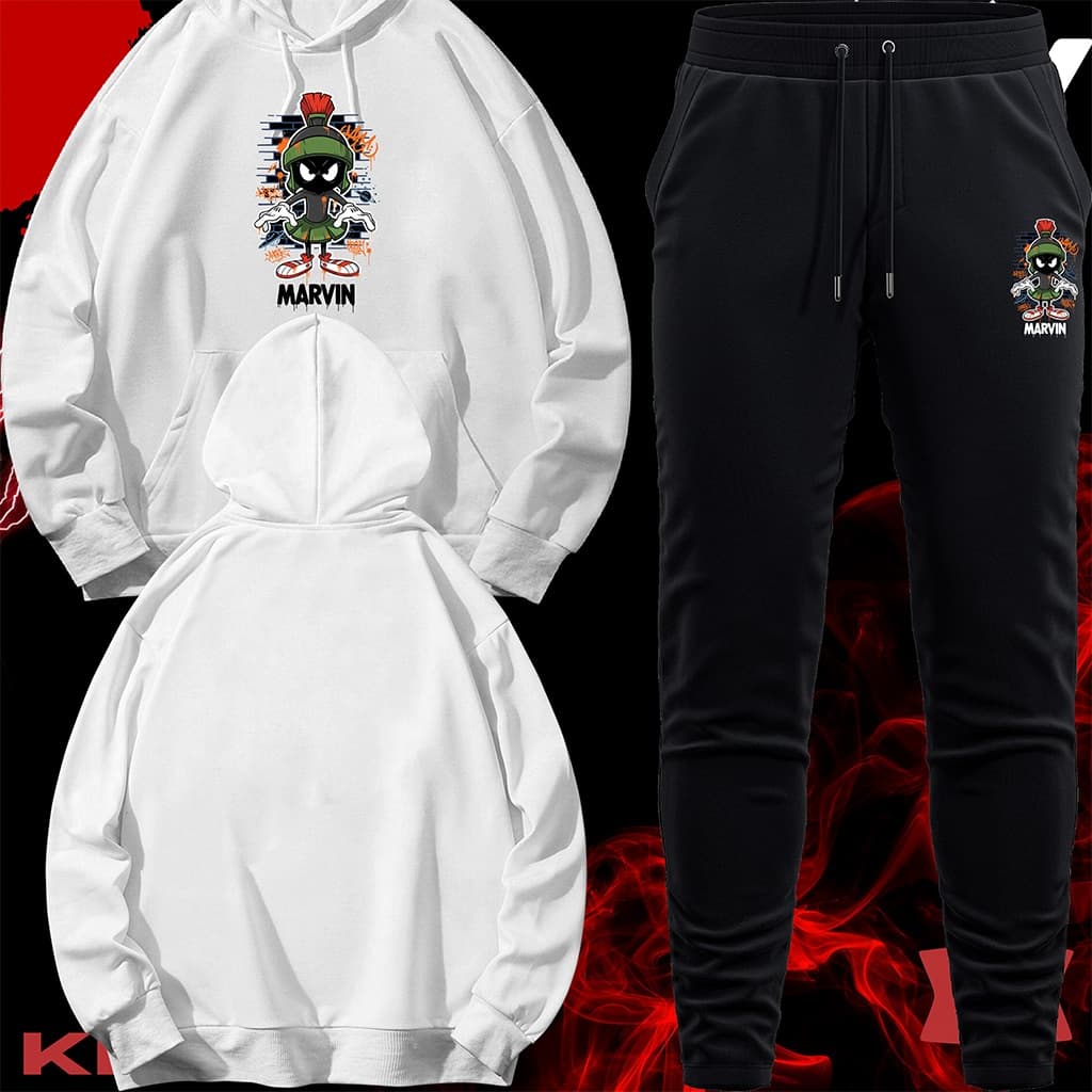 Conjunto Moletom Unissex Adulto Blusa de Frio Canguru e Calça Personalizada Estampa MARVIN LOONEY TONES