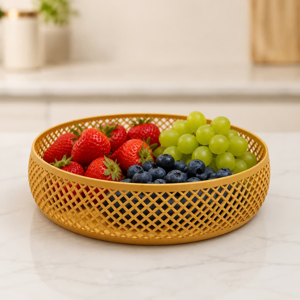 Cesto Organizador Decorativo Redondo Vazado | Fruteira de Mesa | Bandeja Organizadora para Cozinha e Banheiro