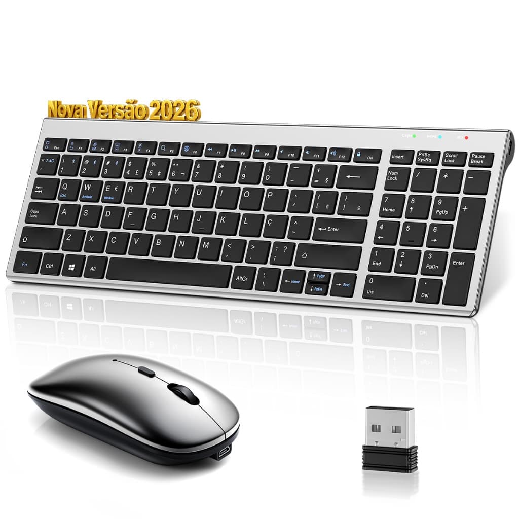 Kit Teclado Mouse Sem Fio Recarregável Bluetooth Silencioso para Computador Notebook