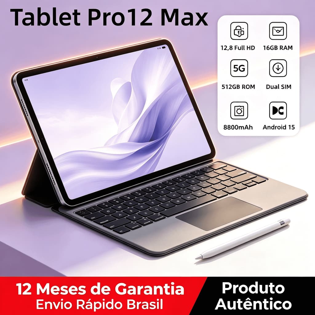 【Teclado e mouse grátis】 Tablet Galaxy Pro12 Max 11,6 polegadas, 16 GB + 512 GB, bateria de 8.800 mAh, 5G, Android