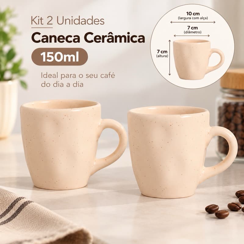 Kit 2 Caneca Cerâmica Duna 150ml Caneca Ceramica Orgânica Café Chocolate Resistente
