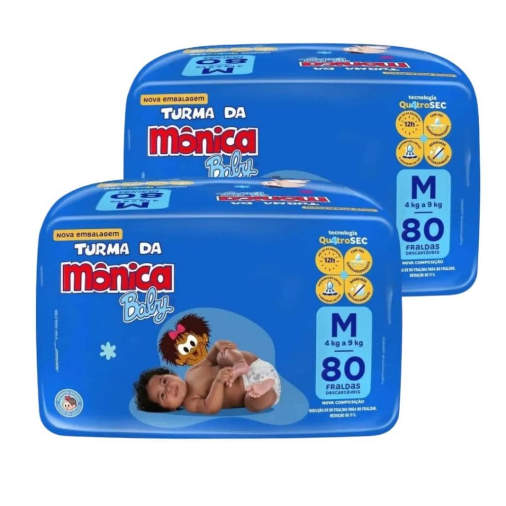 Fraldas Descartáveis Turma da Mônica Baby  - Tamanho M 80 Unidades