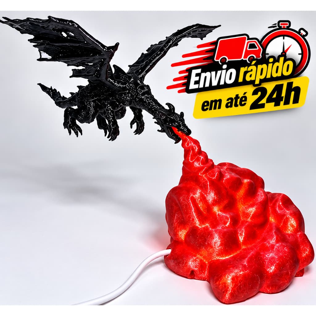Luminária Dragão LED Decoração Fantástica Design exclusivo de dragão Efeito de lava iluminada em LED 001