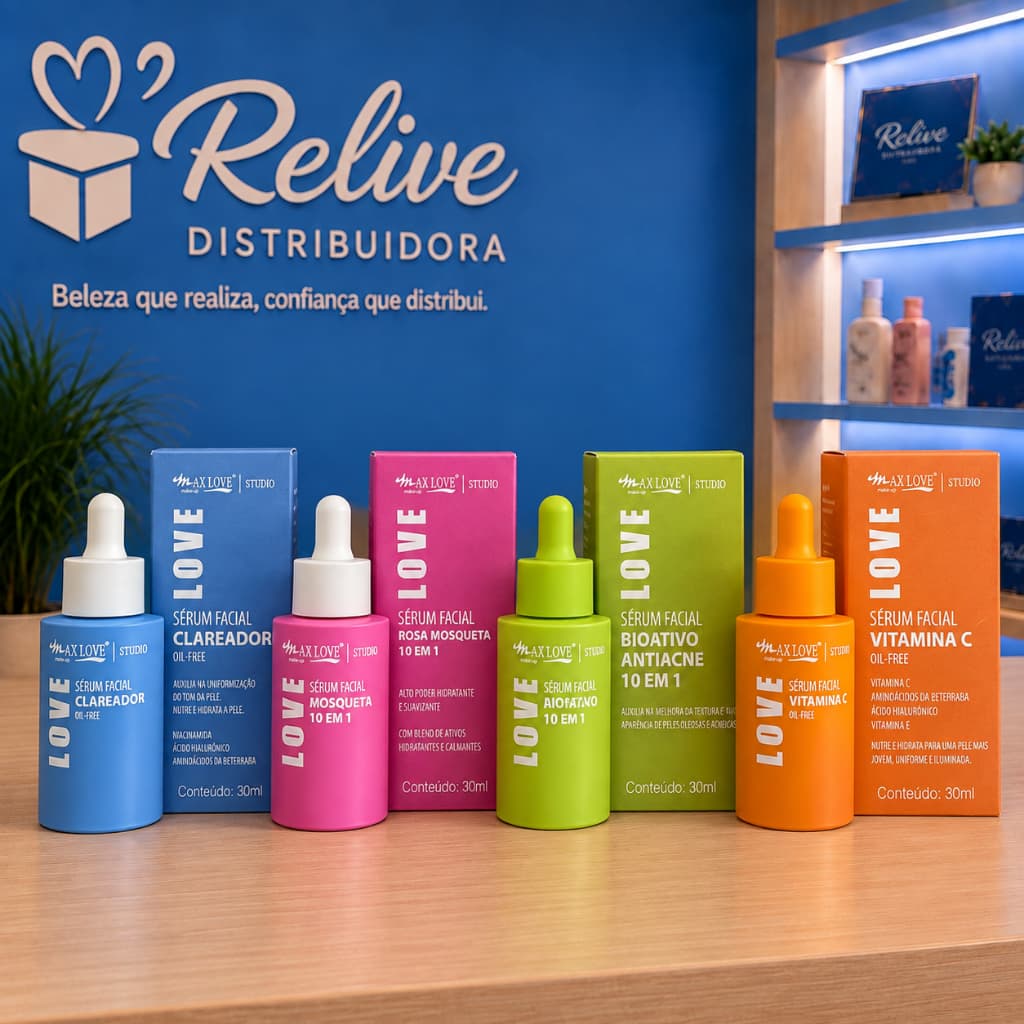 KIT 04 Serum Facial MAX LOVE 30ml: Clareador de Pele + Vitamina C + Antiacne + Rosa Mosqueta