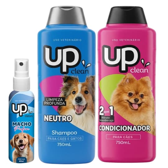 Kit Banho Pet Shampoo para Cachorro Neutro 750ml + Condicionador 750ml + Perfume 60ml Kit Shampoo Pet UP Clean