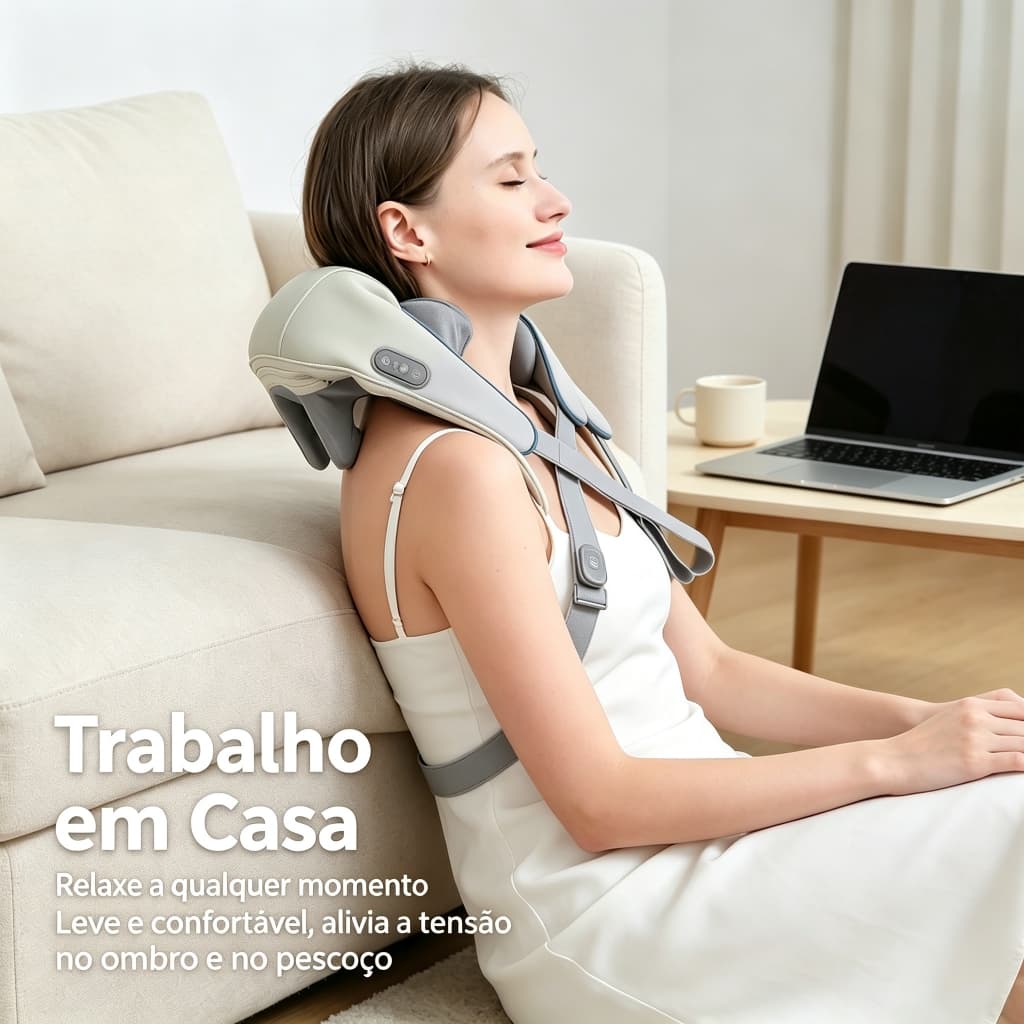 Massageador de Pescoço Inteligente Sem Fio, Compressão Shiatsu com Aquecimento, Alívio de Dores Musculares