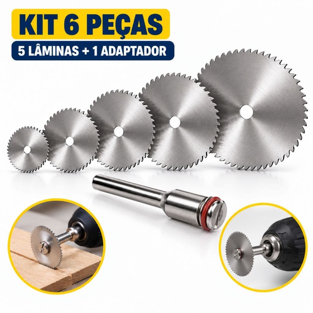 Kit Jogo Mini Serra Circular Disco Para Madeira com Adaptador Para Furadeira Parafusadeira