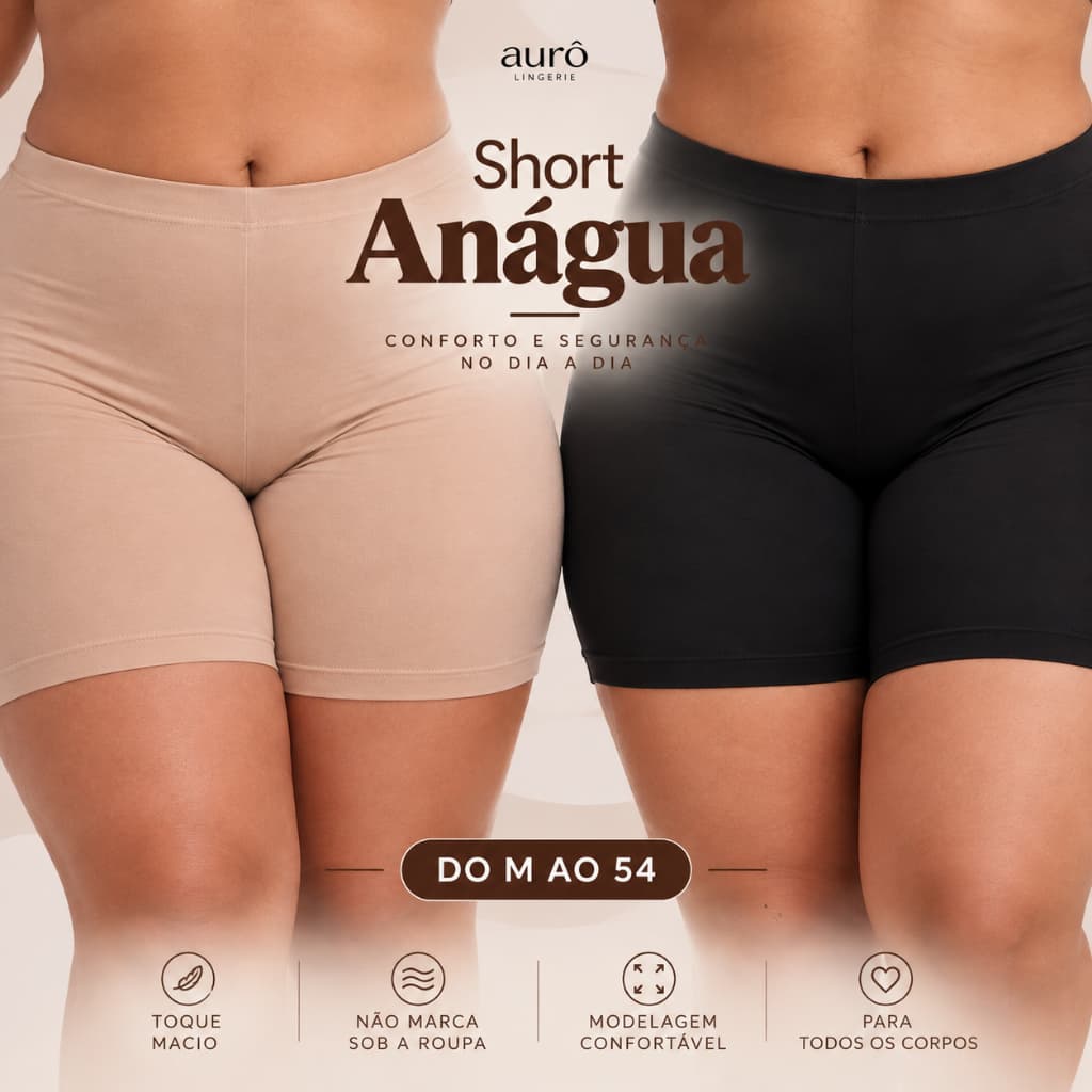 Short Feminino Anágua Plus Size Segunda Pele Térmico Não Marca Anti Atrito/Assadura  Para Vestido