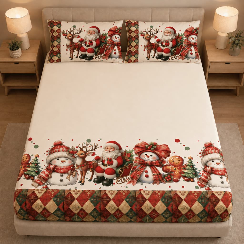 Jogo de Lençol Casal 400 Fios Premium (Jogo de Cama Natalino, Enxoval Casal, Roupa de Cama)
