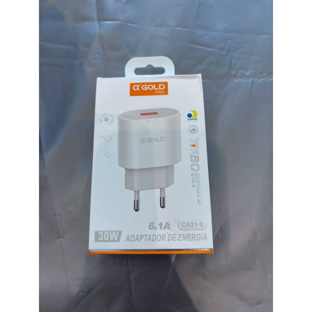 Fonte Carregador de Tomada 30W USB Tipo C Carga Rápida PD para Celular e Tablet