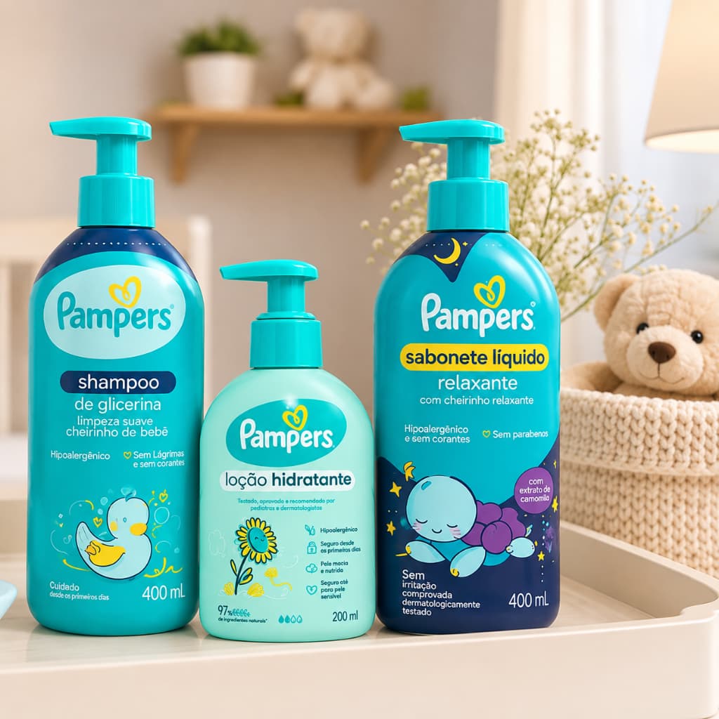 Kit Pampers Shampoo,Sabonete relaxamento,Loção Hidratante 200ml