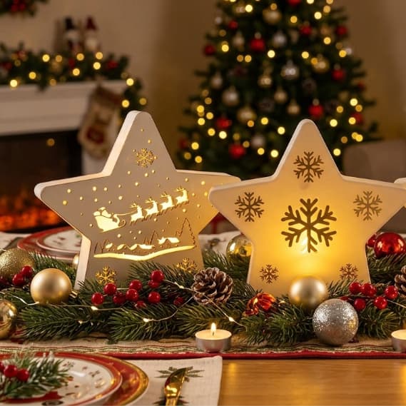 ESTRELAS DECORAÇÃO NATAL COM LED - ENFEITE DE MESA COM LED - LUMINARIA DECORATIVA