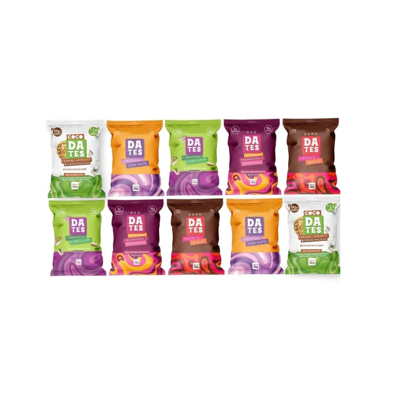 10 Barrinhas Proteicas Dates Snacks Misto com Coco | Clean Label | Sem Açúcar | Proteína e Colágeno | Snack Saudável