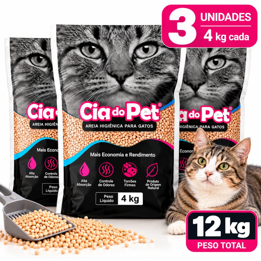 Areia Sanitária Cia do Pet para Gatos 4kg – Kit com 3 Unidades