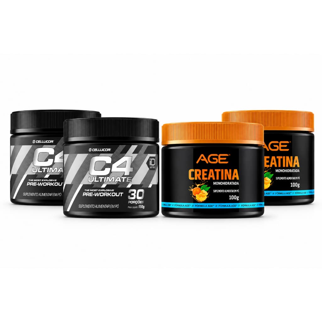 Creatina Monohidratada 100g (2x-total 200g ) + Pré-Treino C4 150g (2x-total300g) Suplemento