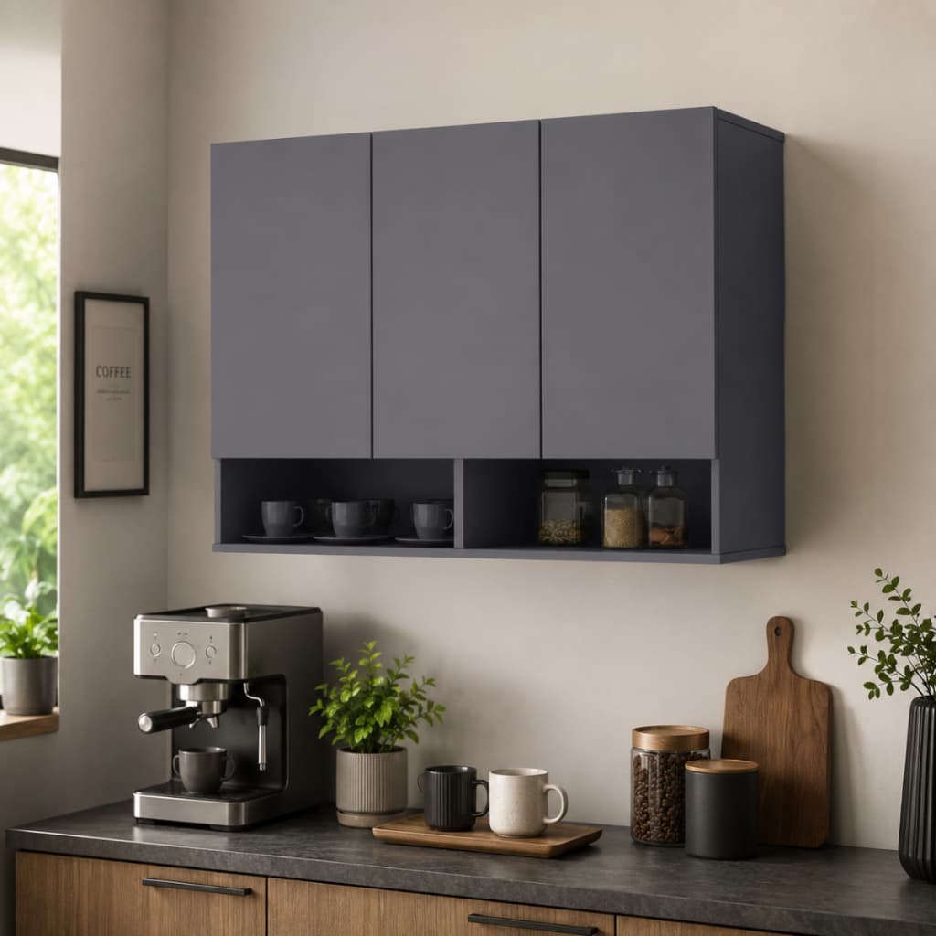 Armário Multiuso 3 Portas com Nicho Aberto para Quarto Sala Escritório Organizador Moderno em MDP com Pintura UV - Cinza