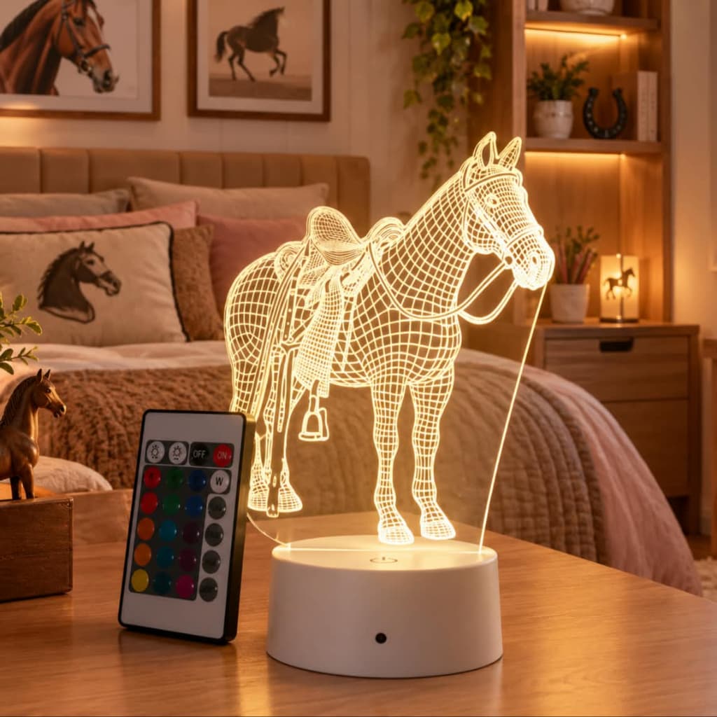 Luminária led 3d Cavalo Animal Decoração Agro Cowboy Torneio Abajur Decoração