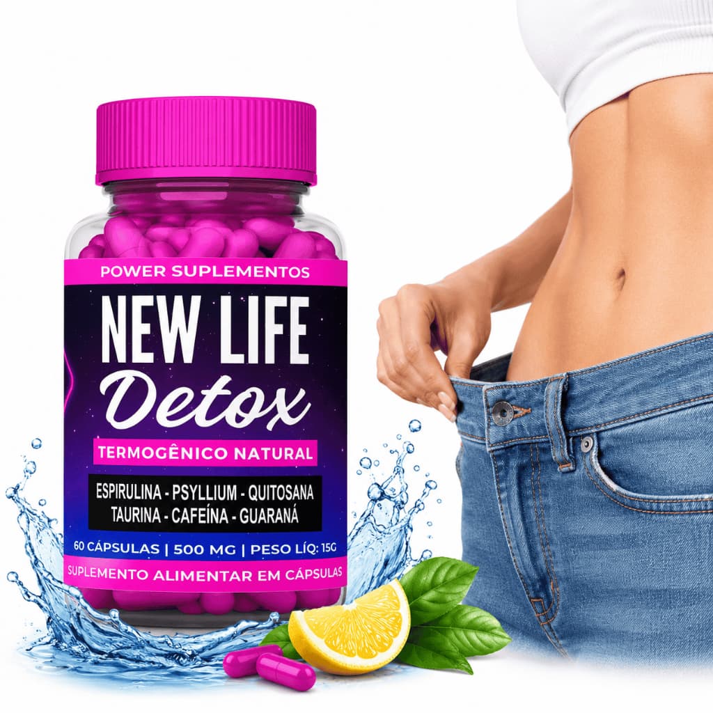 Termogênico Natural New Life Detox Cafeína Taurina Cromo Suplemento Completo Pre Treino 60 Cápsulas