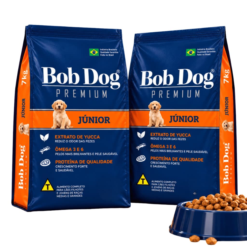Kit Ração Bob Dog Premium Júnior 15kg 7kg p/ Cachorro Cães Filhotes Raças Médias e Grandes Oferta!!!