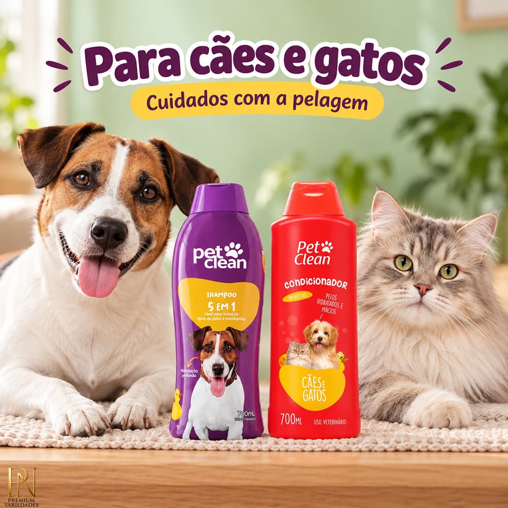 Shampoo e Condicionador Pet Clean 700ml para Cachorro e Gato – Unidade ou Kit 2 Unidades