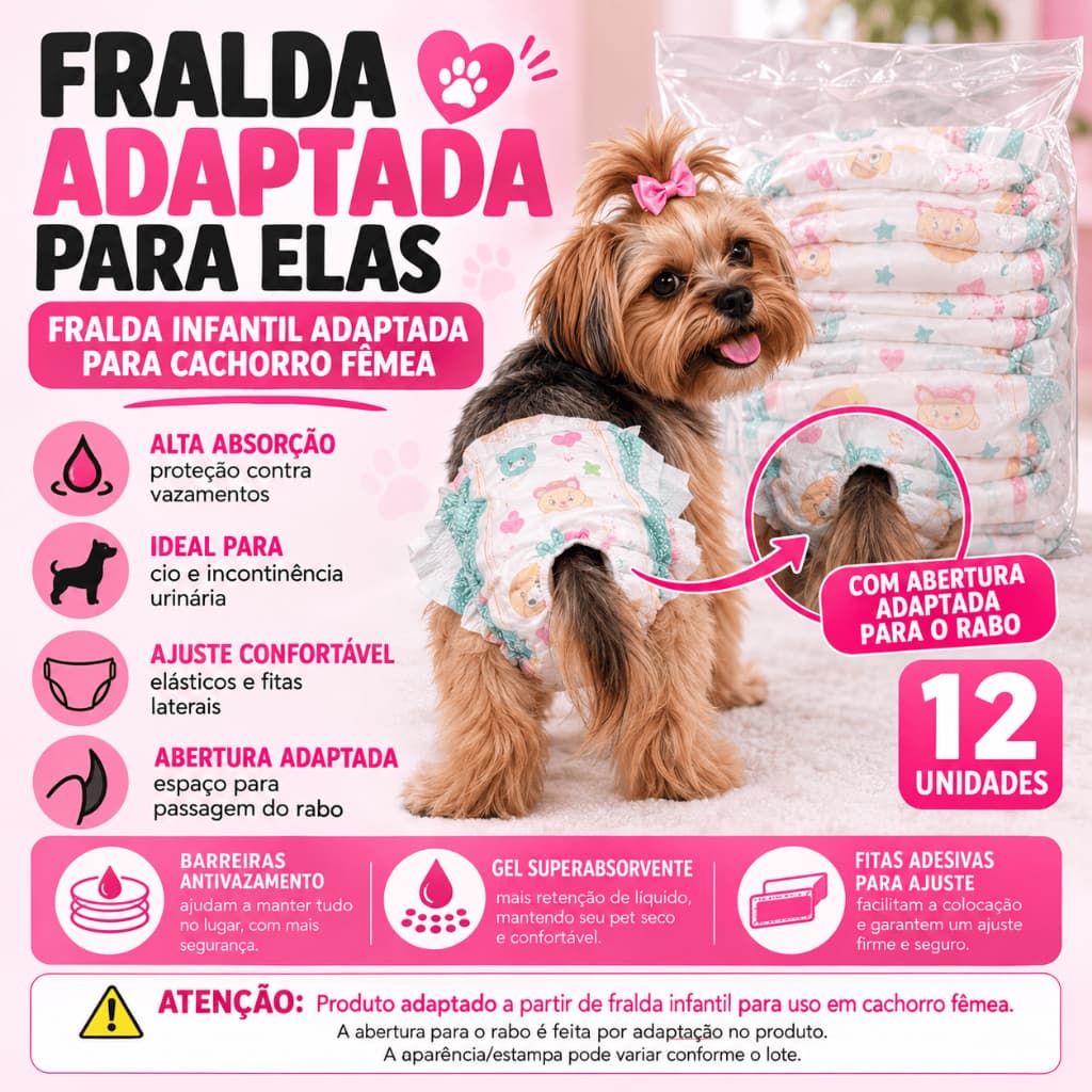 Fralda Pet Fêmea Descartável Cachorro Segunda Linha Direto de Fábrica Econômica 12 UNIDADES
