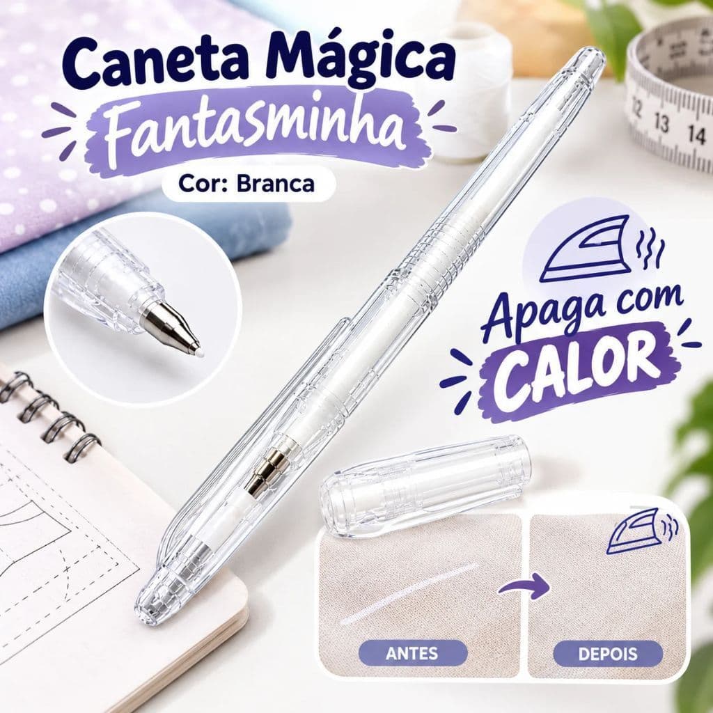 Caneta Mágica para Tecido Apaga c/ Calor Fantasminha Costura Modelagem Patchwork Artesanato