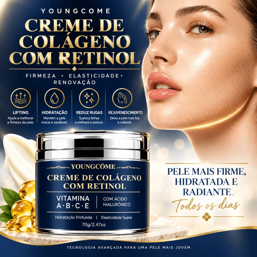 Creme Facial Retinol Colágeno Ácido Hialurônico Vitaminas A B C E Anti-idade Firmador Hidratante Rejuvenescedor Antirrug