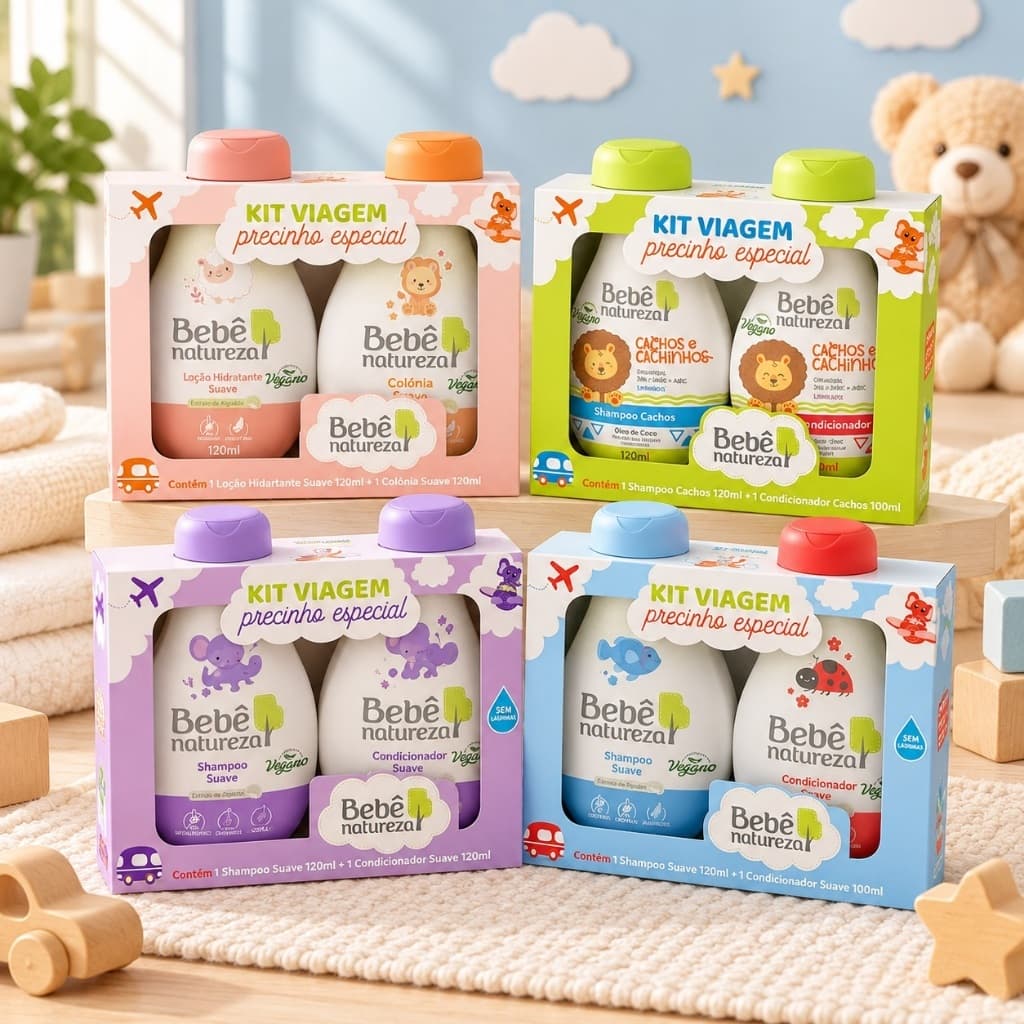 Kit Cuidados Bebê Natureza Colônia Suave e Loção Shampoo Condicionador  Hidratante