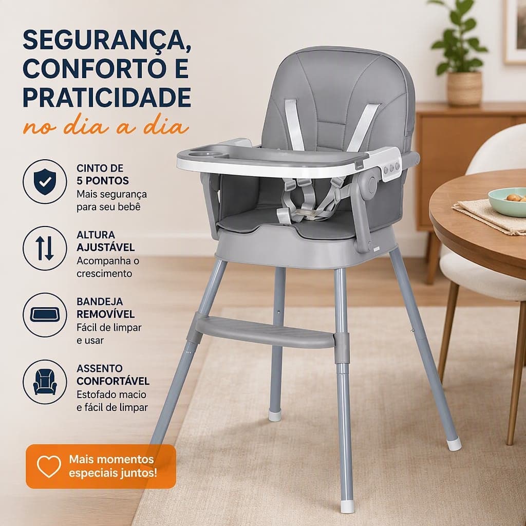 Cadeira de Alimentação Bebê 3 em 1 Portátil Cadeirão com Bandeja Removível e Cinto de Segurança