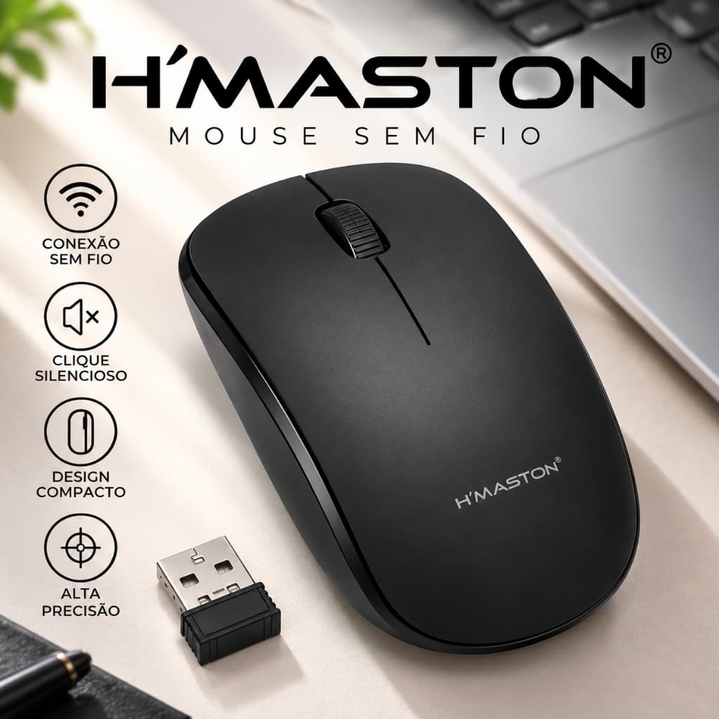 Mouse Sem Fio Bluetooth Ergonômico Alta Precisão Conexão Rápida USB para Notebook PC Computador Silencioso a Pilha