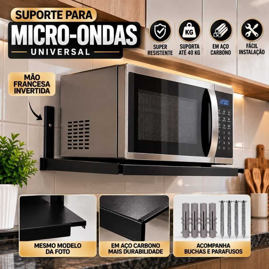Suporte para Micro-ondas ,Air fryer, em aço prateleira parede ,mão françesa envertida ,multiuso
