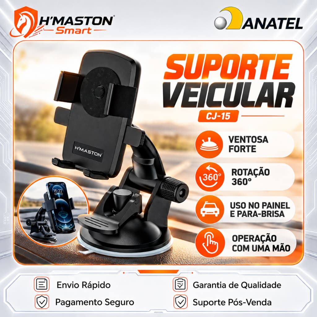 H'MASTON CJ-15 Suporte De Carro Para Celular Suporte Para Celular Veicular Suporte Pra Celular Carro Porta Celular Carro